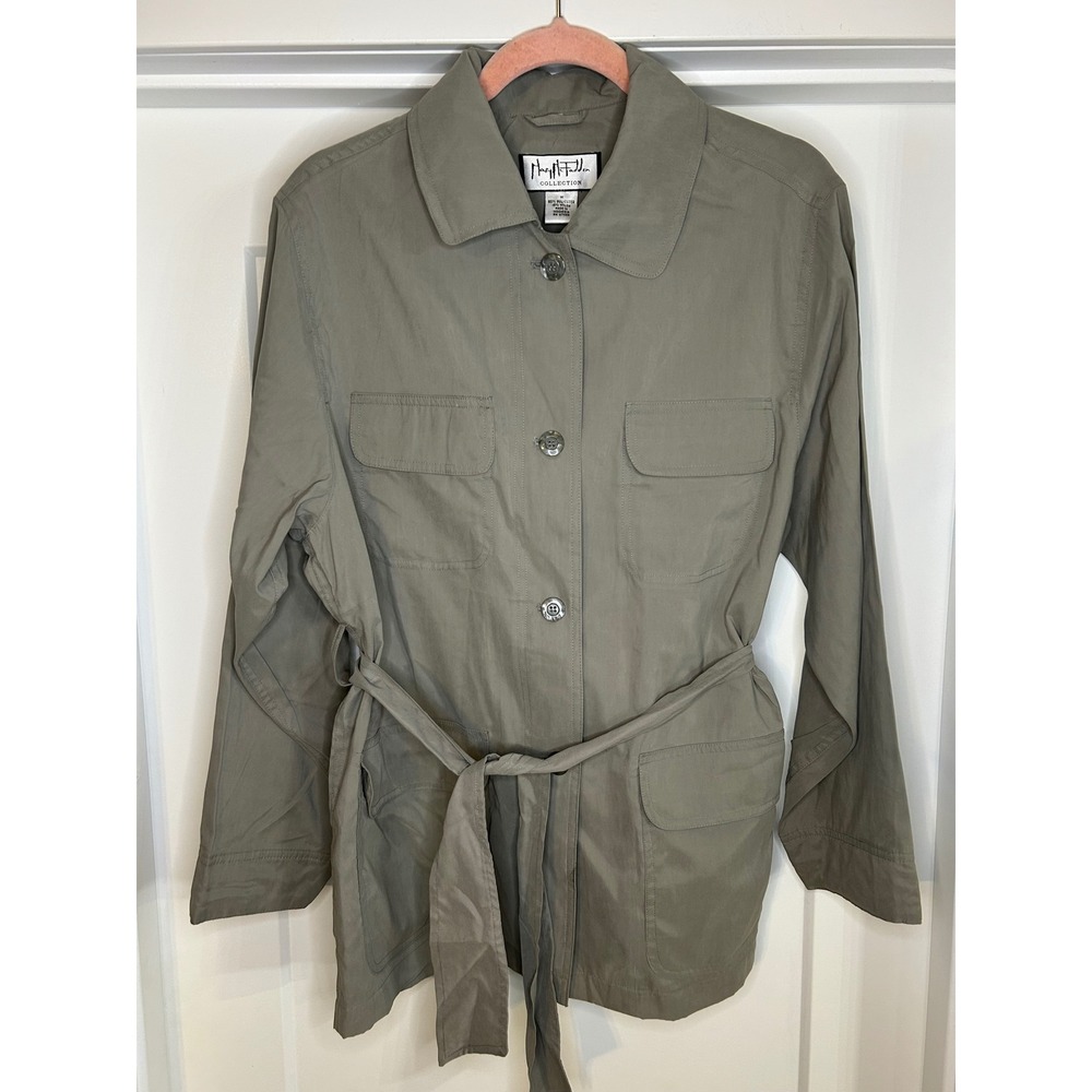 Mary‎ McFadden Collection Womens Olive Green Utility Belted Shirt Jacket Medium